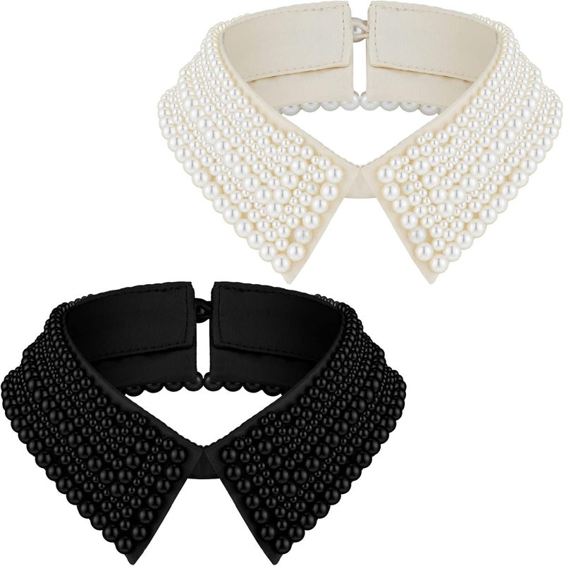 Hicarer 2 Pieces Pearl Collar Necklace for Women Detachable Fake Collar Simulated Pearl Beaded Bib Dickey Collar - Image 1